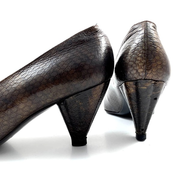 1980's STUART WEITZMAN metallic snakeskin leather pumps - Picture 3 of 16
